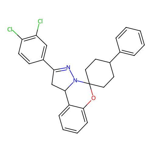 2'-(3,4-dichlorophenyl)-4-phenyl-1',10b'-dihydrospiro[cyclohexane-1,5'-pyrazolo[1,5-c][1,3]benzoxazine] structure