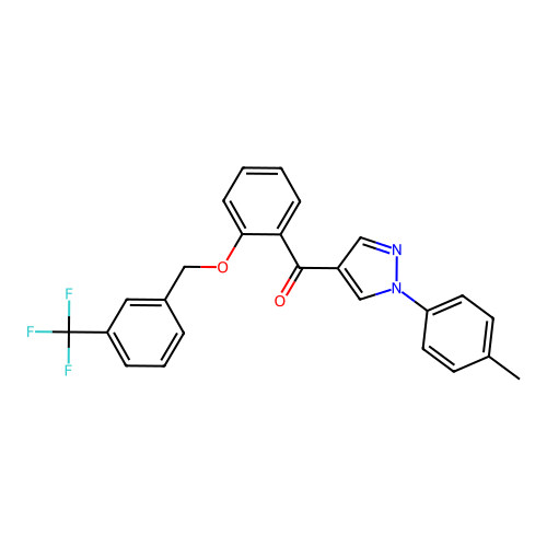 [1-(4-methylphenyl)pyrazol-4-yl]-[2-[[3-(trifluoromethyl)phenyl]methoxy]phenyl]methanone structure