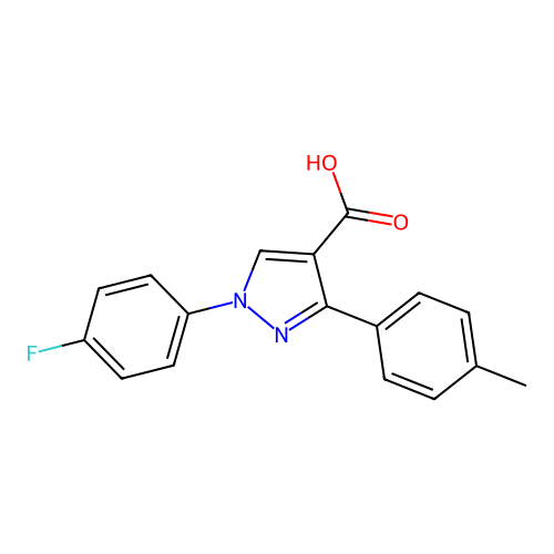 1-(4-fluorophenyl)-3-(4-methylphenyl)-1H-pyrazole-4-carboxylic acid structure