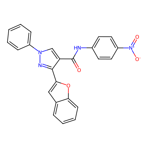 3-(2-benzofuranyl)-N-(4-nitrophenyl)-1-phenyl-4-pyrazolecarboxamide structure