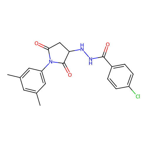 4-chloro-N'-[1-(3,5-dimethylphenyl)-2,5-dioxopyrrolidin-3-yl]benzohydrazide structure