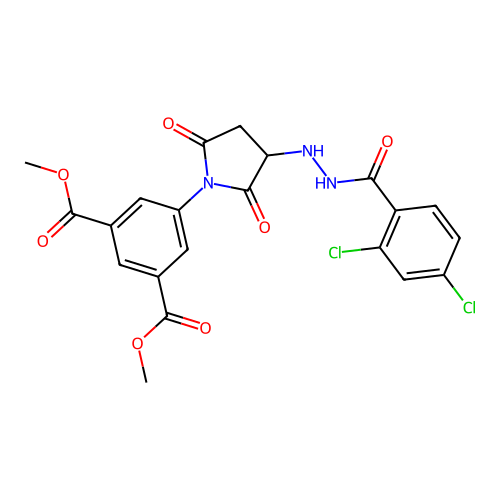 dimethyl 5-(3-(2-(2,4-dichlorobenzoyl)hydrazinyl)-2,5-dioxopyrrolidin-1-yl)isophthalate structure