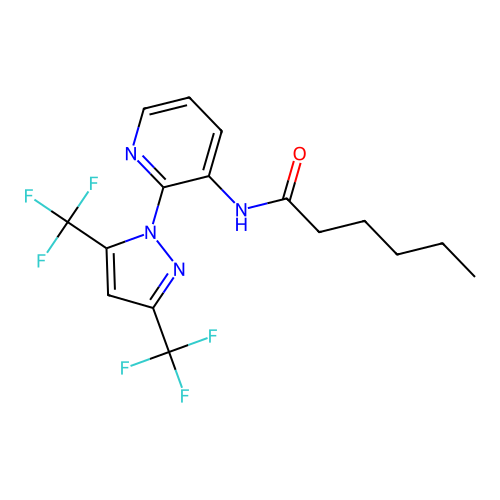 N-[2-[3,5-bis(trifluoromethyl)pyrazol-1-yl]pyridin-3-yl]hexanamide structure