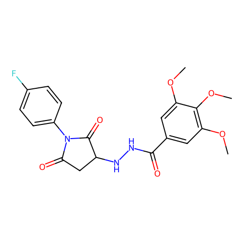 N'-[1-(4-fluorophenyl)-2,5-dioxopyrrolidin-3-yl]-3,4,5-trimethoxybenzohydrazide structure