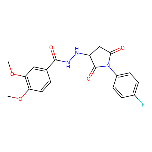 N'-[1-(4-fluorophenyl)-2,5-dioxopyrrolidin-3-yl]-3,4-dimethoxybenzohydrazide structure