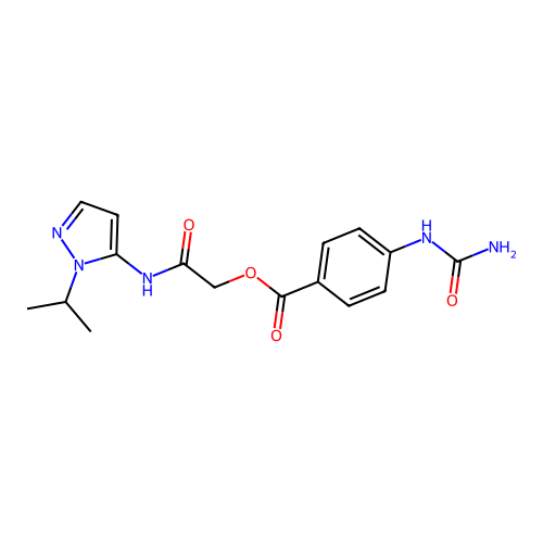 [2-Oxo-2-[(2-propan-2-ylpyrazol-3-yl)amino]ethyl] 4-(carbamoylamino)benzoate structure
