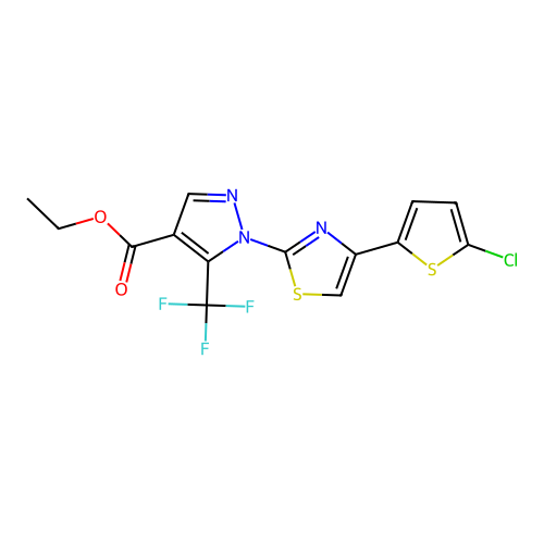 ethyl 1-[4-(5-chloro-2-thienyl)-1,3-thiazol-2-yl]-5-(trifluoromethyl)-1H-pyrazole-4-carboxylate structure