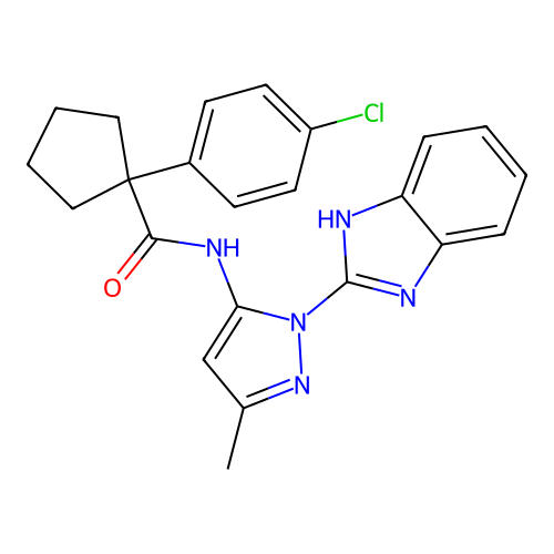 1-(4-Chloro-phenyl)-cyclopentanecarboxylic acid [2-(1H-benzoimidazol-2-yl)-5-methyl-2H-pyrazol-3-yl]-amide structure