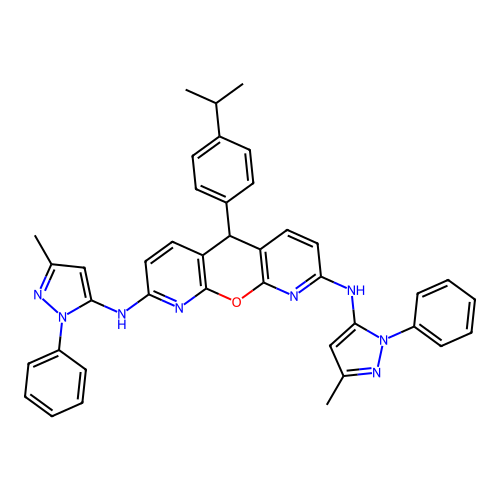 5-[4-(1-Methylethyl)phenyl]-N2,N8-bis(3-methyl-1-phenyl-1H-pyrazol-5-yl)-5H-pyrano[2,3-b:6,5-b']dipyridine-2,8-diamine structure