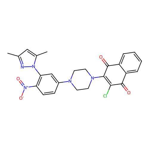 2-chloro-3-{4-[3-(3,5-dimethyl-1H-pyrazol-1-yl)-4-nitrophenyl]piperazin-1-yl}naphthalene-1,4-dione structure