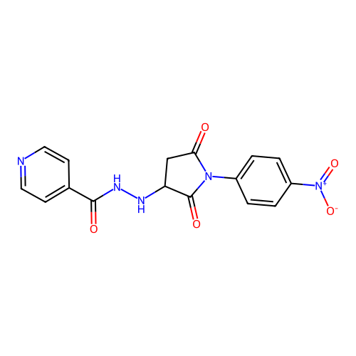 N'-[1-(4-nitrophenyl)-2,5-dioxopyrrolidin-3-yl]pyridine-4-carbohydrazide structure