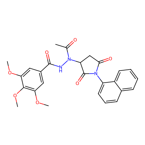 N'-acetyl-3,4,5-trimethoxy-N'-[1-(naphthalen-1-yl)-2,5-dioxopyrrolidin-3-yl]benzohydrazide structure