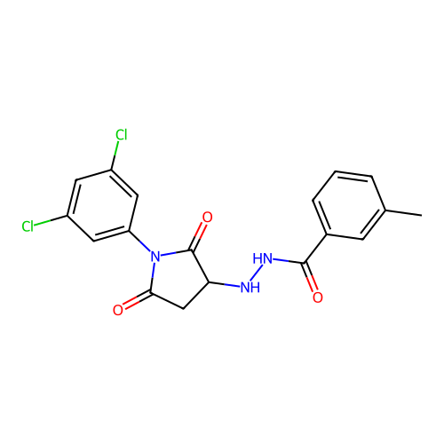 N'-[1-(3,5-dichlorophenyl)-2,5-dioxopyrrolidin-3-yl]-3-methylbenzohydrazide structure