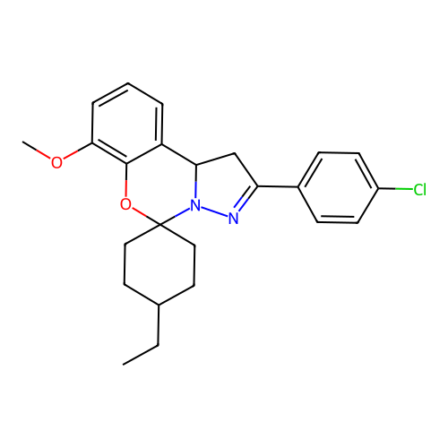 2'-(4-chlorophenyl)-4-ethyl-7'-methoxy-1',10b'-dihydrospiro[cyclohexane-1,5'-pyrazolo[1,5-c][1,3]benzoxazine] structure