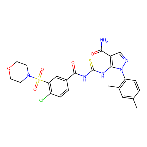 5-[[[[4-Chloro-3-(4-morpholinylsulfonyl)benzoyl]amino]thioxomethyl]amino]-1-(2,4-dimethylphenyl)-1H-pyrazole-4-carboxamide structure