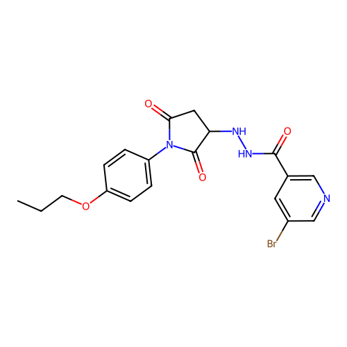 5-bromo-N'-[2,5-dioxo-1-(4-propoxyphenyl)pyrrolidin-3-yl]pyridine-3-carbohydrazide structure