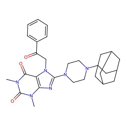 8-[4-(1-adamantyl)piperazin-1-yl]-1,3-dimethyl-7-phenacyl-purine-2,6-dione structure