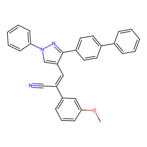 2-(3-Methoxyphenyl)-3-[1-phenyl-3-(4-phenylphenyl)pyrazol-4-yl]prop-2-enenitrile structure