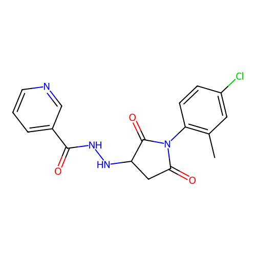 N'-[1-(4-chloro-2-methylphenyl)-2,5-dioxopyrrolidin-3-yl]pyridine-3-carbohydrazide structure