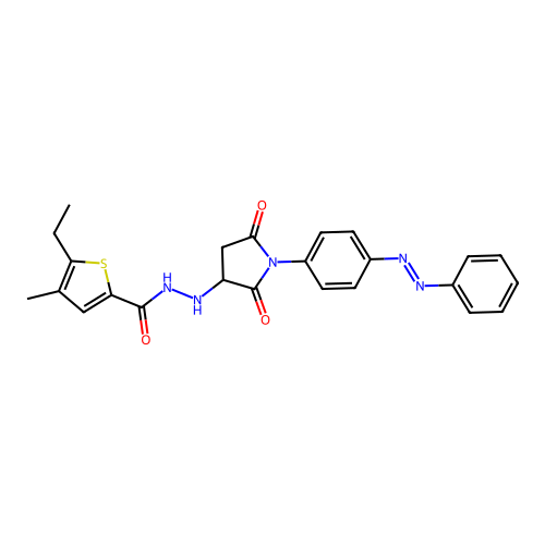 2-Thiophenecarboxylic acid, 5-ethyl-4-methyl-, 2-[2,5-dioxo-1-[4-[(1E)-2-phenyldiazenyl]phenyl]-3-pyrrolidinyl]hydrazide structure