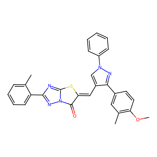 (5Z)-5-{[3-(4-methoxy-3-methylphenyl)-1-phenyl-1H-pyrazol-4-yl]methylidene}-2-(2-methylphenyl)[1,3]thiazolo[3,2-b][1,2,4]triazol-6(5H)-one structure