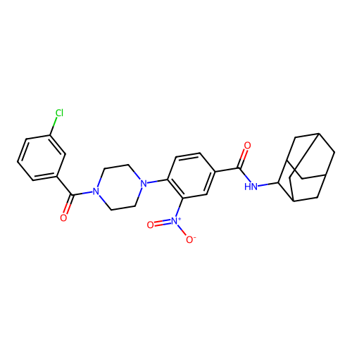 N-(2-adamantyl)-4-[4-(3-chlorobenzoyl)piperazin-1-yl]-3-nitrobenzamide structure