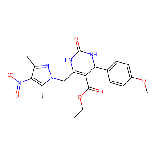 Ethyl 6-[(3,5-dimethyl-4-nitro-1H-pyrazol-1-yl)methyl]-1,2,3,4-tetrahydro-4-(4-methoxyphenyl)-2-oxo-5-pyrimidinecarboxylate structure