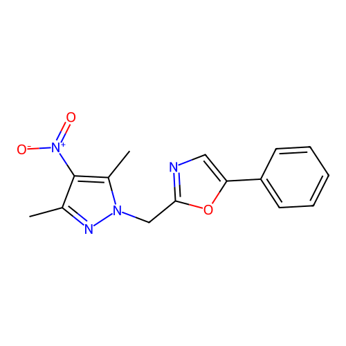 2-((3,5-Dimethyl-4-nitro-1H-pyrazol-1-yl)methyl)-5-phenyloxazole structure