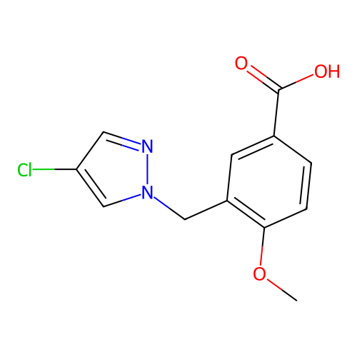 3-[(4-chloro-1H-pyrazol-1-yl)methyl]-4-methoxybenzoic acid structure