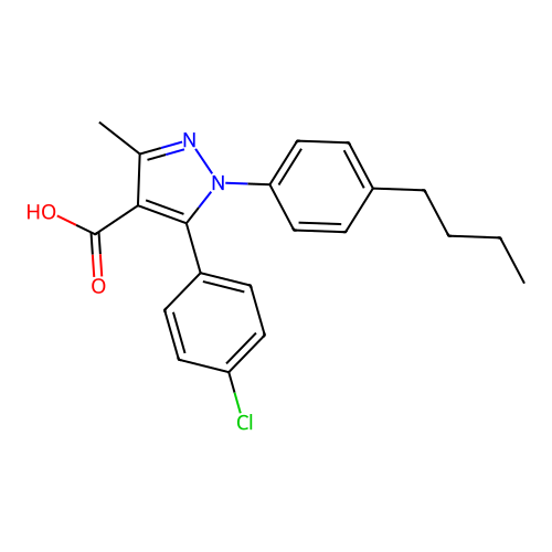 1-(4-butylphenyl)-5-(4-chlorophenyl)-3-methyl-1H-pyrazole-4-carboxylic acid structure