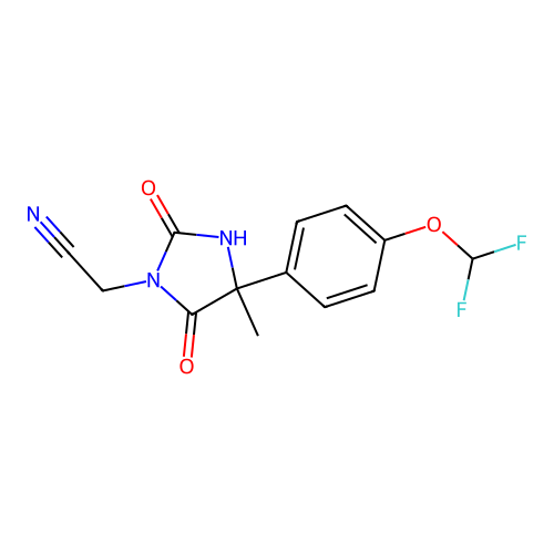 2-[4-[4-(difluoromethoxy)phenyl]-4-methyl-2,5-dioxoimidazolidin-1-yl]acetonitrile structure