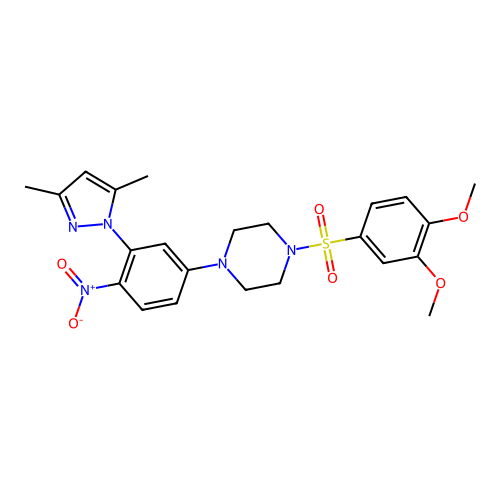 1-(3,4-dimethoxyphenyl)sulfonyl-4-[3-(3,5-dimethylpyrazol-1-yl)-4-nitrophenyl]piperazine structure