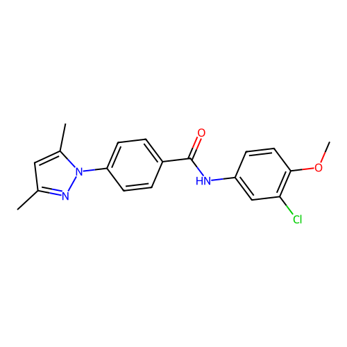 [4-(3,5-dimethylpyrazolyl)phenyl]-N-(3-chloro-4-methoxyphenyl)carboxamide structure