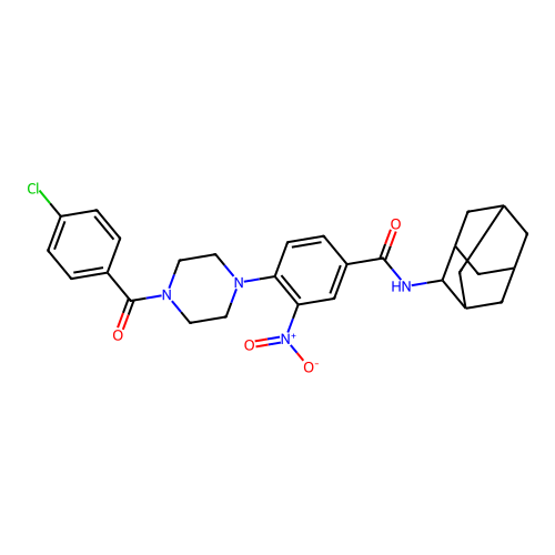N-(2-adamantyl)-4-[4-(4-chlorobenzoyl)piperazin-1-yl]-3-nitrobenzamide structure
