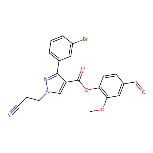 (4-formyl-2-methoxyphenyl) 3-(3-bromophenyl)-1-(2-cyanoethyl)pyrazole-4-carboxylate structure