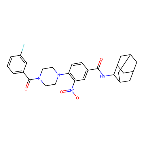 N-(2-adamantyl)-4-[4-(3-fluorobenzoyl)piperazin-1-yl]-3-nitrobenzamide structure