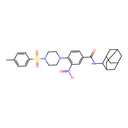 N-(2-adamantyl)-4-[4-(4-methylphenyl)sulfonylpiperazin-1-yl]-3-nitrobenzamide structure