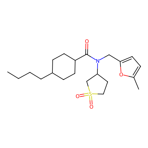 4-butyl-N-(1,1-dioxothiolan-3-yl)-N-[(5-methylfuran-2-yl)methyl]cyclohexane-1-carboxamide structure