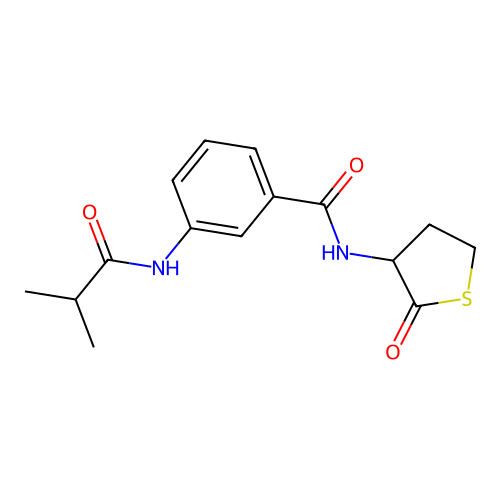 3-[(2-methylpropanoyl)amino]-N-(2-oxotetrahydrothiophen-3-yl)benzamide structure