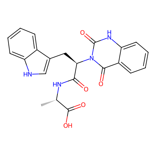 (S)-2-((R)-2-(2,4-dioxo-1,2-dihydroquinazolin-3(4H)-yl)-3-(1H-indol-3-yl)propanamido)propanoic acid structure