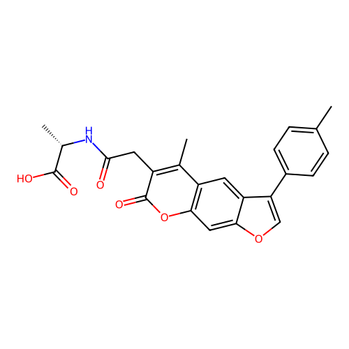 (2S)-2-[[2-[5-methyl-3-(4-methylphenyl)-7-oxofuro[3,2-g]chromen-6-yl]acetyl]amino]propanoic acid structure