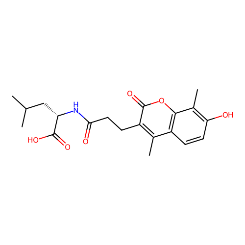 (S)-2-(3-(7-hydroxy-4,8-dimethyl-2-oxo-2H-chromen-3-yl)propanamido)-4-methylpentanoic acid structure