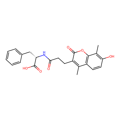 (S)-2-(3-(7-hydroxy-4,8-dimethyl-2-oxo-2H-chromen-3-yl)propanamido)-3-phenylpropanoic acid structure