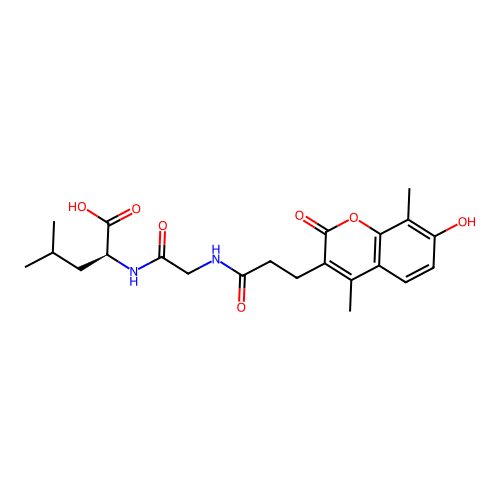(S)-2-(2-(3-(7-hydroxy-4,8-dimethyl-2-oxo-2H-chromen-3-yl)propanamido)acetamido)-4-methylpentanoic acid structure