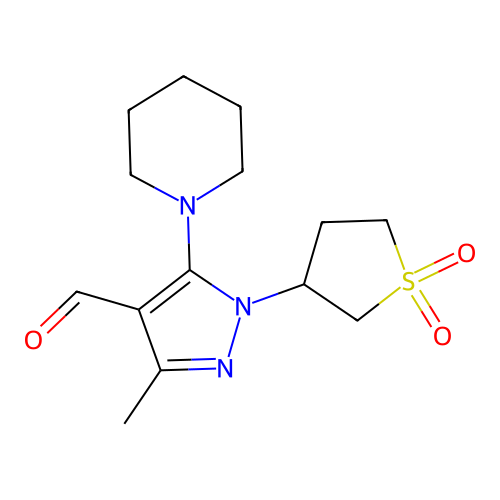 1-(1,1-Dioxo-1lambda6-thiolan-3-yl)-3-methyl-5-(piperidin-1-yl)-1H-pyrazole-4-carbaldehyde structure