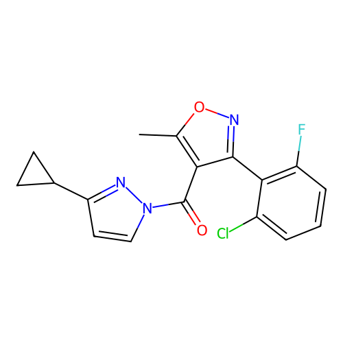 [3-(2-chloro-6-fluorophenyl)-5-methyl-4-isoxazolyl](3-cyclopropyl-1H-pyrazol-1-yl)methanone structure