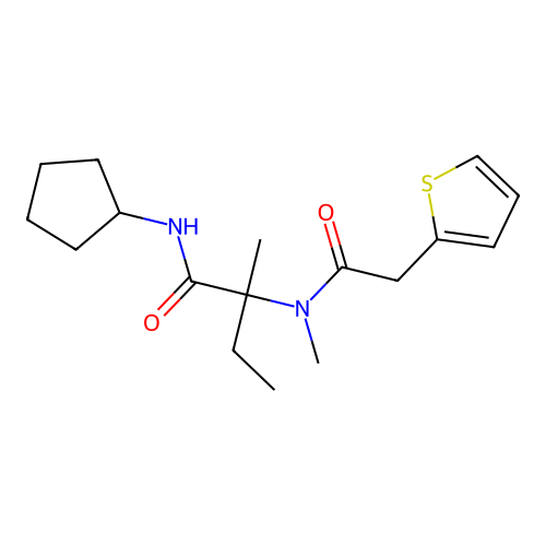 N-cyclopentyl-2-methyl-2-(N-methyl-2-(thiophen-2-yl)acetamido)butanamide structure