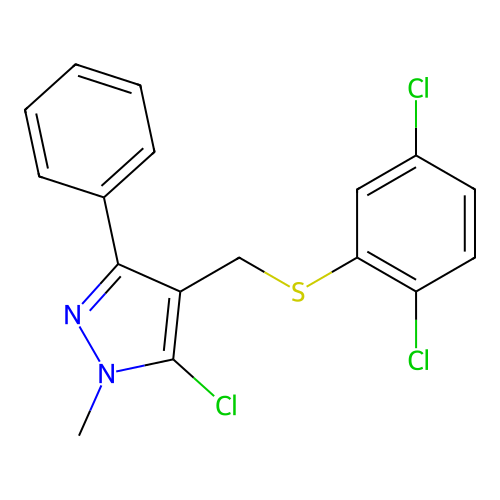 5-chloro-4-{[(2,5-dichlorophenyl)sulfanyl]methyl}-1-methyl-3-phenyl-1H-pyrazole structure