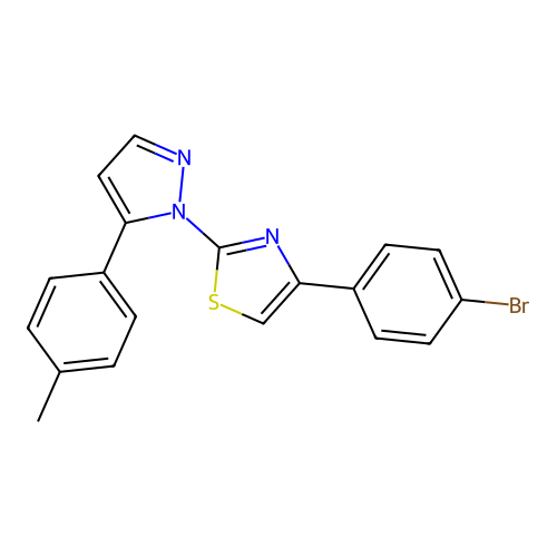 4-(4-bromophenyl)-2-[5-(4-methylphenyl)-1H-pyrazol-1-yl]-1,3-thiazole structure