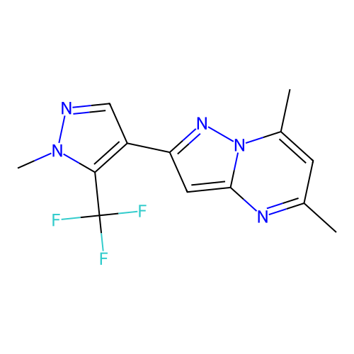 5,7-dimethyl-2-[1-methyl-5-(trifluoromethyl)-1H-pyrazol-4-yl]pyrazolo[1,5-a]pyrimidine structure